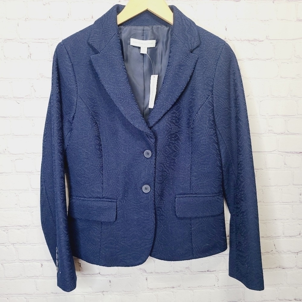 NWT New York & Company Navy Blue Textured Stretch Blazer Jacket Size 8